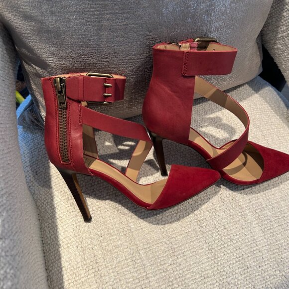 Joie ‘Ali’ Red Suede & Leather Heels — Size 6.5 - Picture 7 of 9